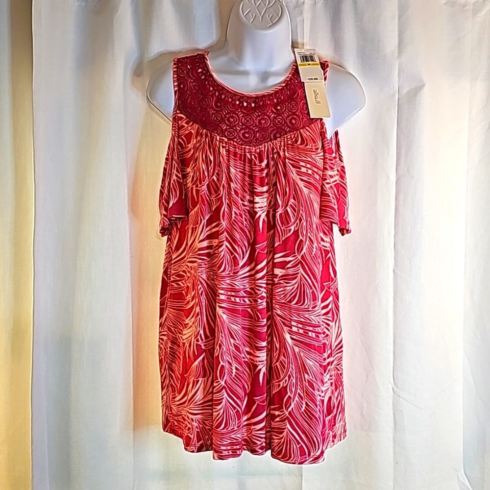 3/$20 Greige M Palms Lace Top